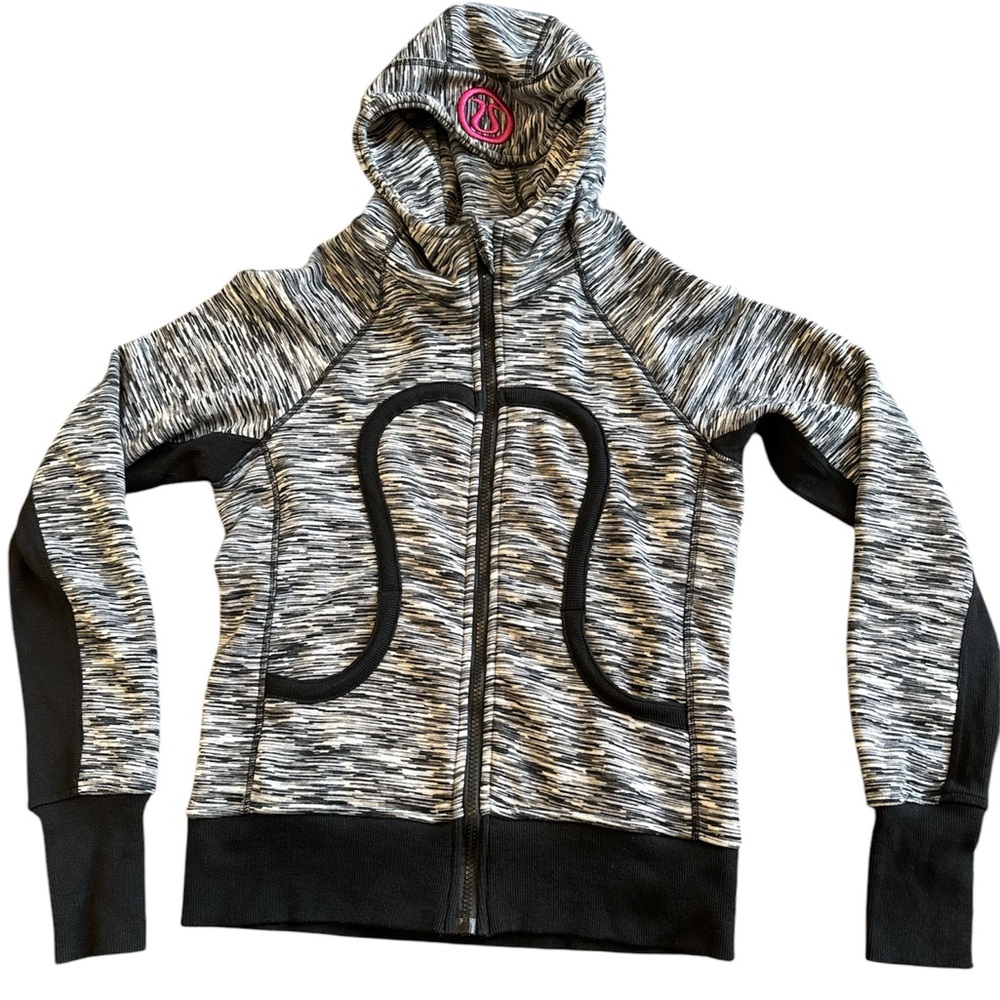 Lululemon Black and Gray Athletic Hoodie with Contrast Panels Size 6